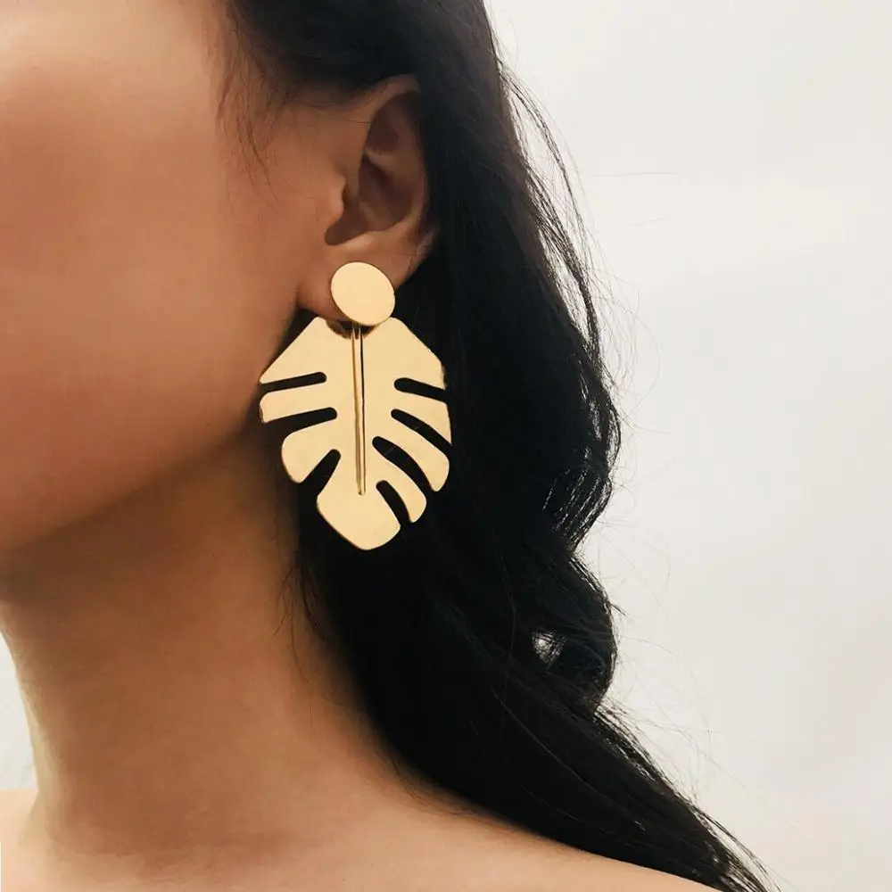 

Glossy Leaves Earrings Bohemian Geometric Earrings For Women Fashion Simple Jewelry Large Boho Style Metal Earring