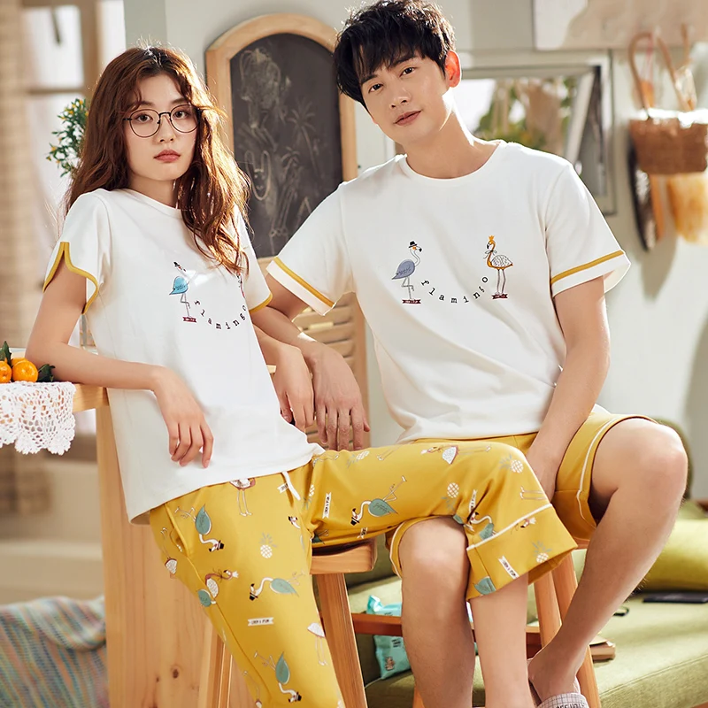 Women's Pajamas summer Short sleeve Cotton sleepwear Cartoon Couple lovers Men Sleep pyjamas short Couple Lounge Pajama Set Women's Pajamas summer Short sleeve Cotton sleepwear Cartoon Couple lovers Men Sleep pyjamas short Couple Lounge Pajama Set