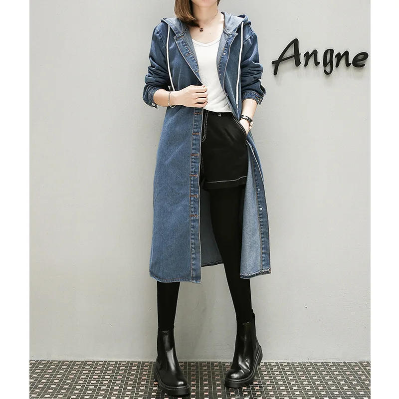New Female Plus Large Size Hooded Denim Dress High Quality Women Autumn Winter Long Casual Jeans Dress for Fat People