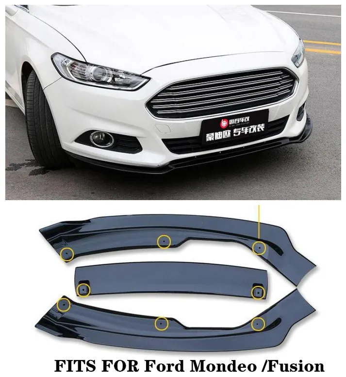 

3PCS/SET High Quality ABS CAR BUMPER FRONT LIP SPOILER FITS FOR Ford Mondeo /Fusion 2013 2014 2015 2016 / 2017 2018 2019 BY EMS