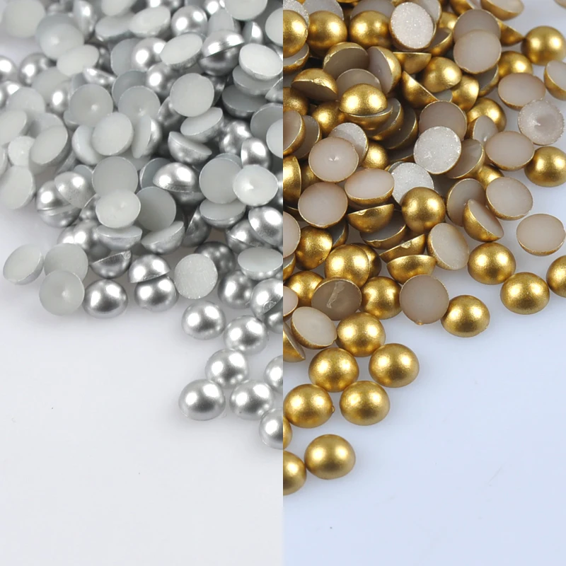 300Pcs 8mm gold and silver Half Round ABS Imitation Pearl
