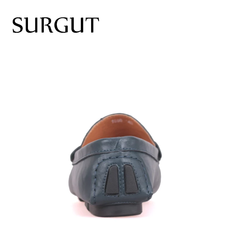 SURGUT Leather & Fur Vintage Genuine Leather Soft Loafers for Men Slip On Moccasins Boat Flats Shoes Big Size 36-50