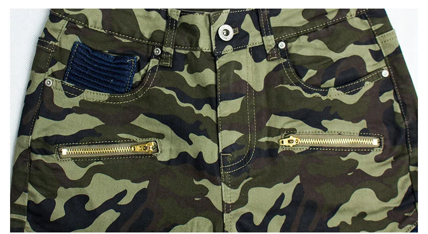 Motorcycle trousers for women stretch trim camouflage printed trousers with denim pencil trousers (14)