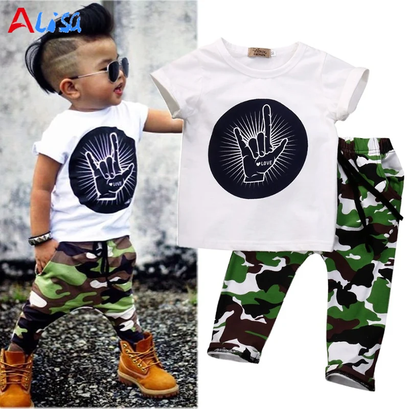 

2016 new summer camouflage printed baby boy clothes sets, comfortable cotton T-shirt + pants 2pcs newborn baby girl clothes
