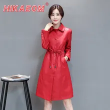 Негабаритный 5xl пояса с длинным рукавом кожаные куртки пальто женские осенние куртки из искусственной кожи женские длинные тонкие jaqueta de couro feminino