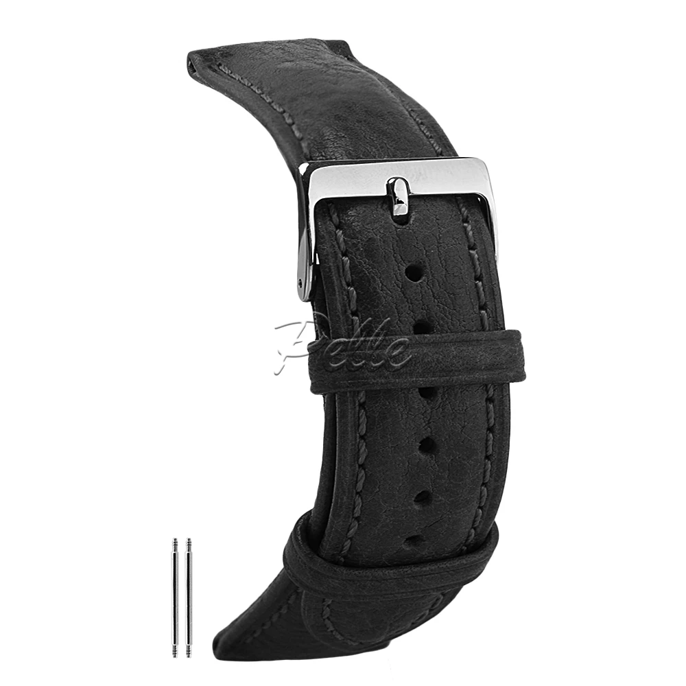 

Pelle 18mm Genuine Leather Watch Band Vegetable-Tanned Leather Watch Strap Stone Pattern Replacement Wrist Strap Black Color