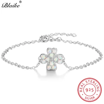 

Blaike Chic White Fire Opal Four Clover Bracelet 925 Sterling Silver October Birthstone Charm Bracelets For Women Lover Gifts
