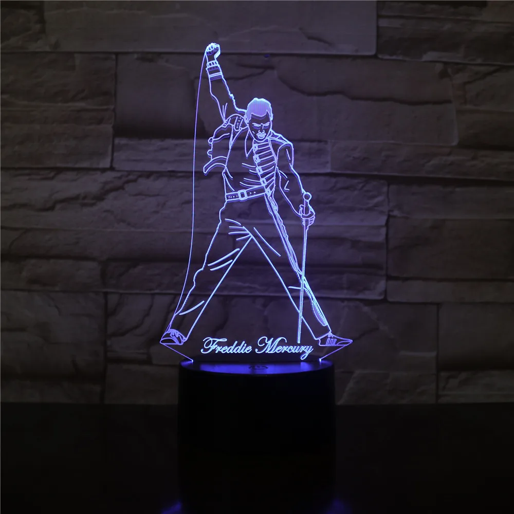 Британский певец Фредди Меркурий 3d светодиодный Ночной светильник, ночник, светильник для офиса, украшение дома, лучшая звезда, подарок, дропшиппинг