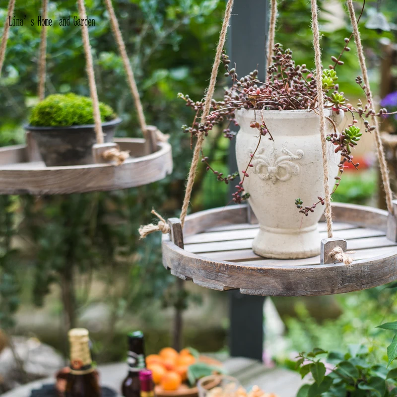 vintage handcrafted round hanging rope shelves (3)