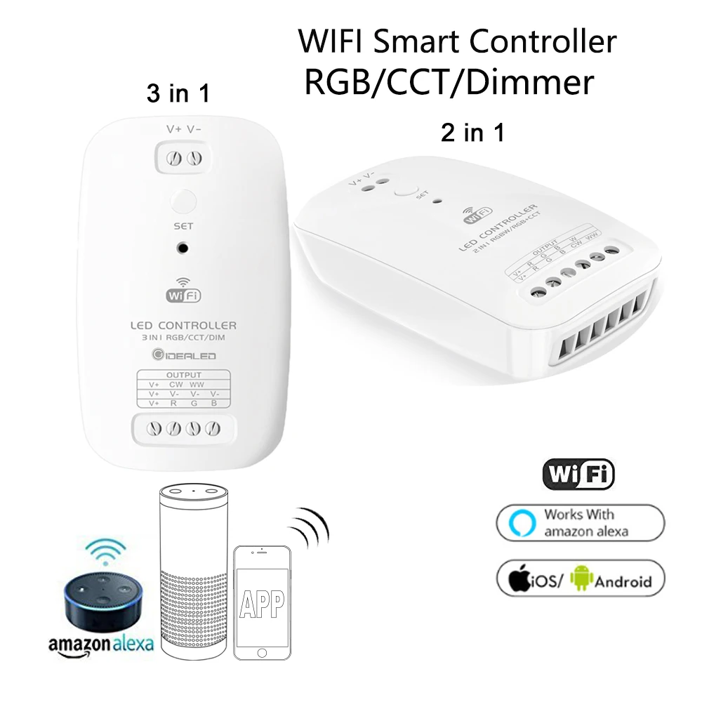 Smart Wifi LED Controller Phone APP RGB CCT Dimmer 3 in 1 Strip Controller By Amazon Echo plus Alexa Google Home Voice Control