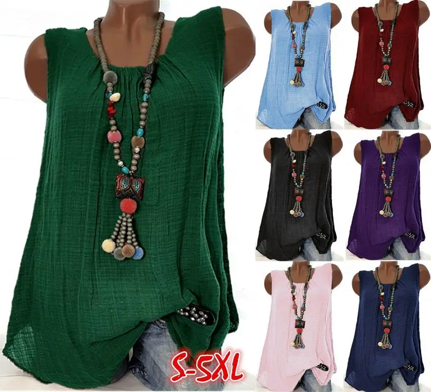 المرأة الصيف 2019 التي شيرت عارضة بلوزات بلا اكمام تيز مثير بلون تي شيرت س الرقبة فضفاض زائد حجم 5XL قمصان الأخضر الأسود قمم