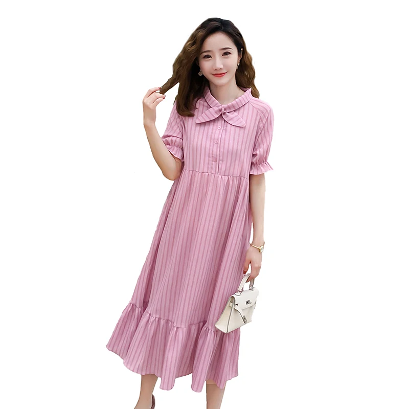 

Bow Maternity Dresses For Pregnant Women Clothes Striped Pregnancy Dress Pagoda Sleeve Maternity Pregnant Clothing Mother wear
