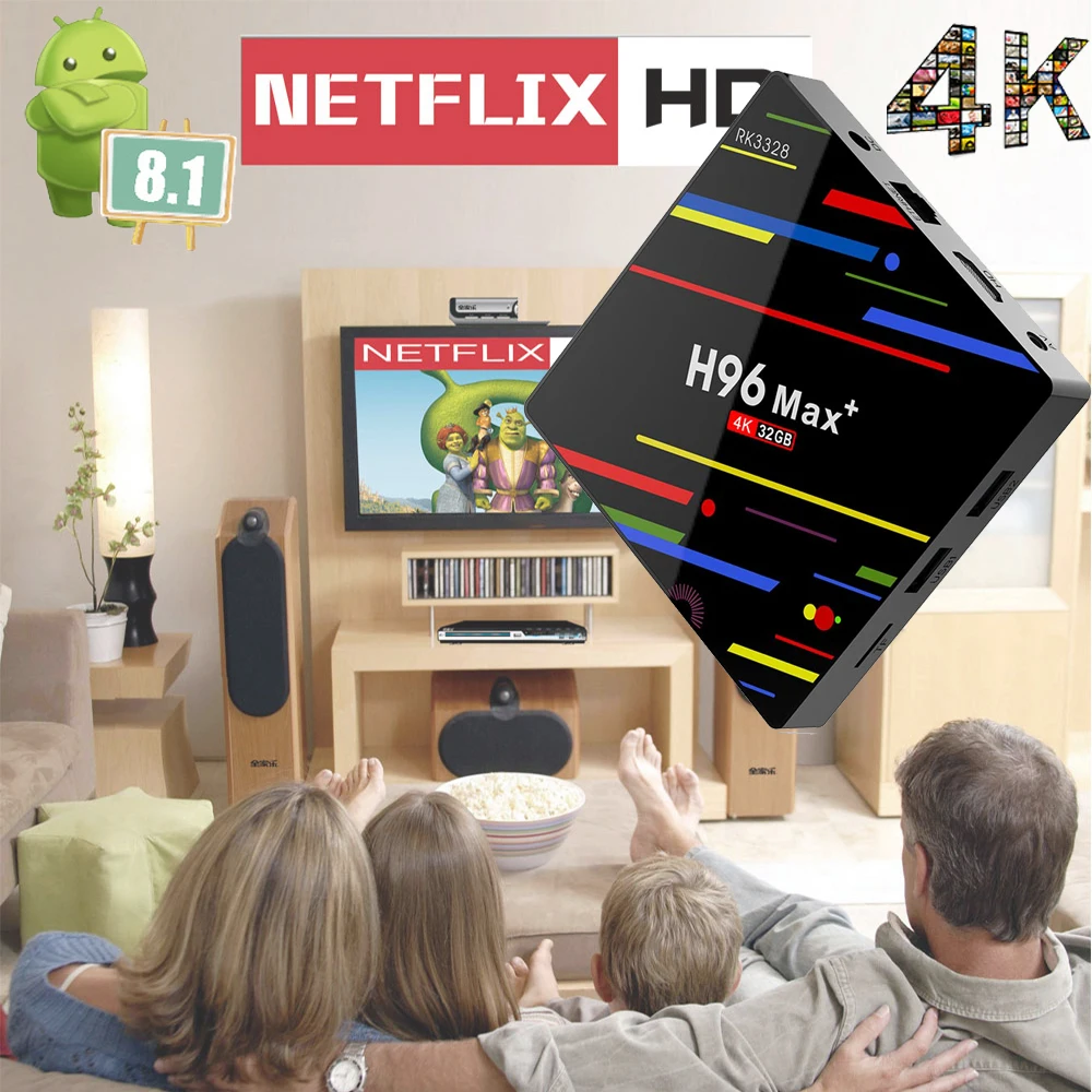 

H96 MAX+ Android 8.1 TV BOX 2018 H96 MAX PLUS RK3328 Quad Core 4GB DDR3 32GB EMMC WiFi 2.4G 4K HD smart android tv box