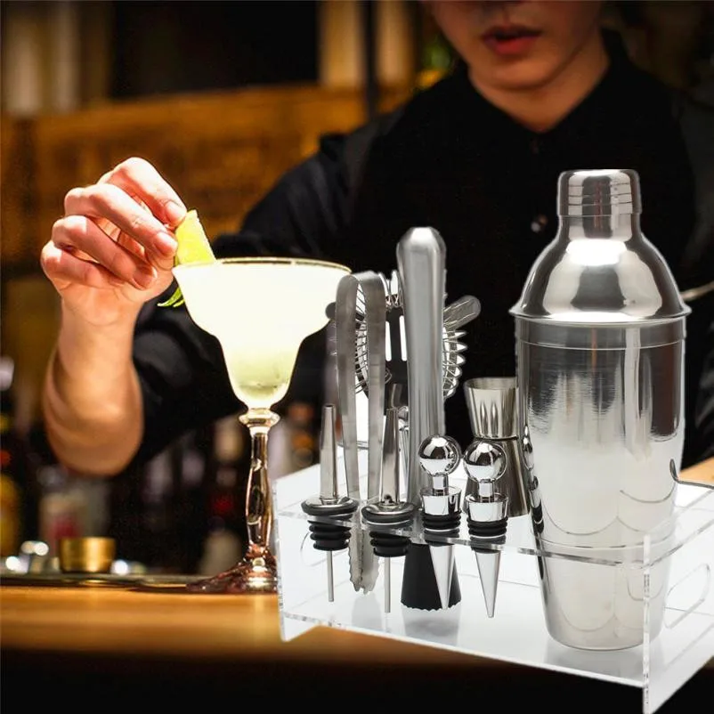 

2018 High Quality Useful 10Pcs Cocktail Shaker Set With Acrylic Base Maker Mixer Martini Spirits Muddler Registered shipping