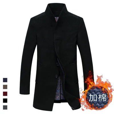 Miacawor зимний теплый шерстяной и смешанный мужской длинный плащ, Мужское пальто, брендовая одежда, куртка, мужское кашемировое пальто MJ379 - Цвет: Черный