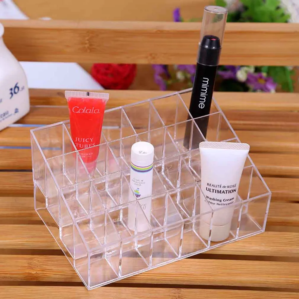24 lápiz labial Display Stand Clear acrílico cosméticos organizador maquillaje estuche almacenamiento maquillaje organizador