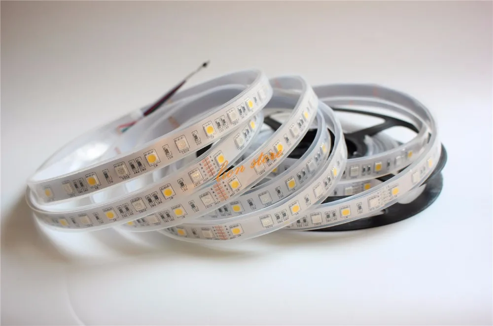 Водонепроницаемый IP67 12 мм PCB DC24V Светодиодная лента 5050 RGBW 60 LED/m RGB + W/RGB WW Гибкая