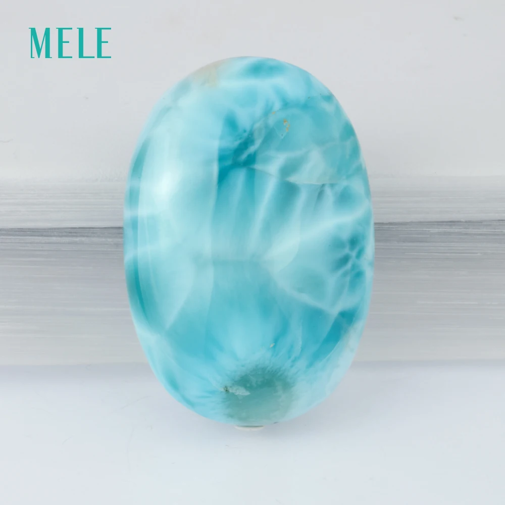Natural larimar loose gemstone, 12.04 gram, oval 36.5mm*25mm, deep blue color, unique figure, rera stone