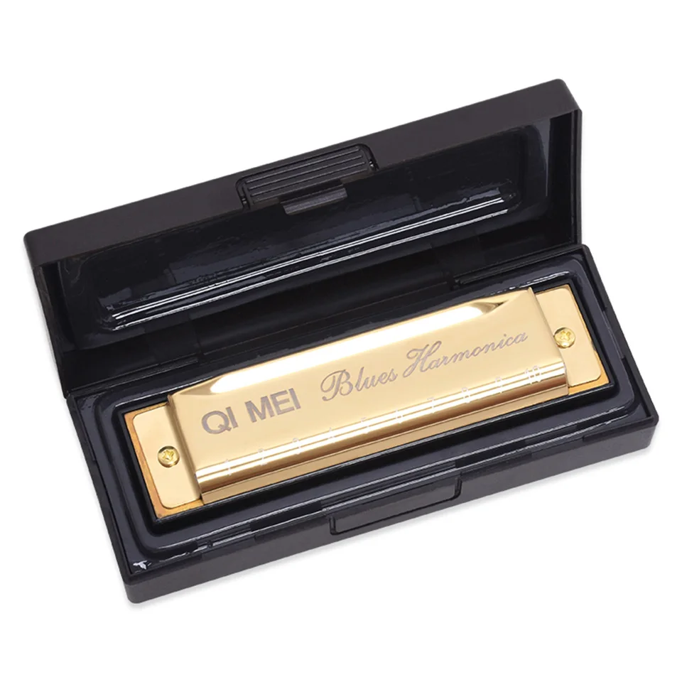 QIMEI Harmonicas 10 отверстий 20 Тон Ключ C золотой цвет Блюз Джаз фолк рок музыкальный