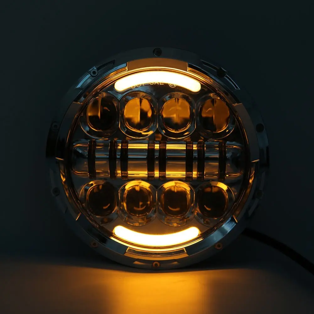 7 inch LED Headlight Amber turn signal Certified by DOT headlamp Motorcycle 7'' High Low Beam 80W white DRL for jeep1 Pcs |