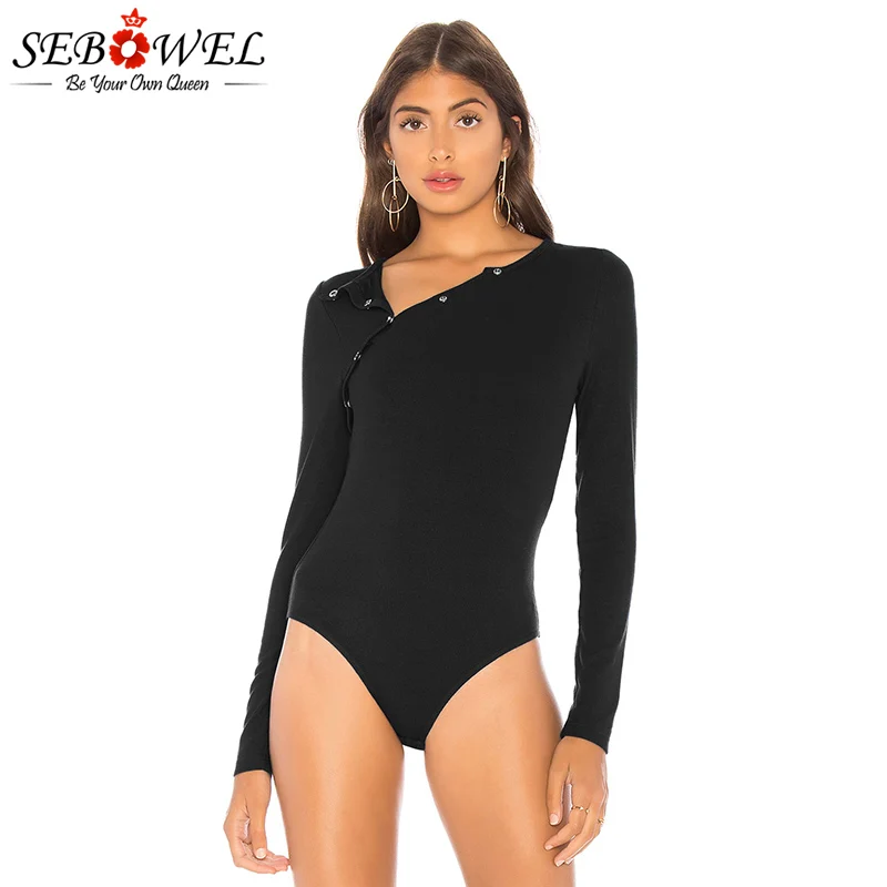Black-Asymmetric-Snap-Button-Ribbed-Knit-Bodysuit-LC32320-2-1 