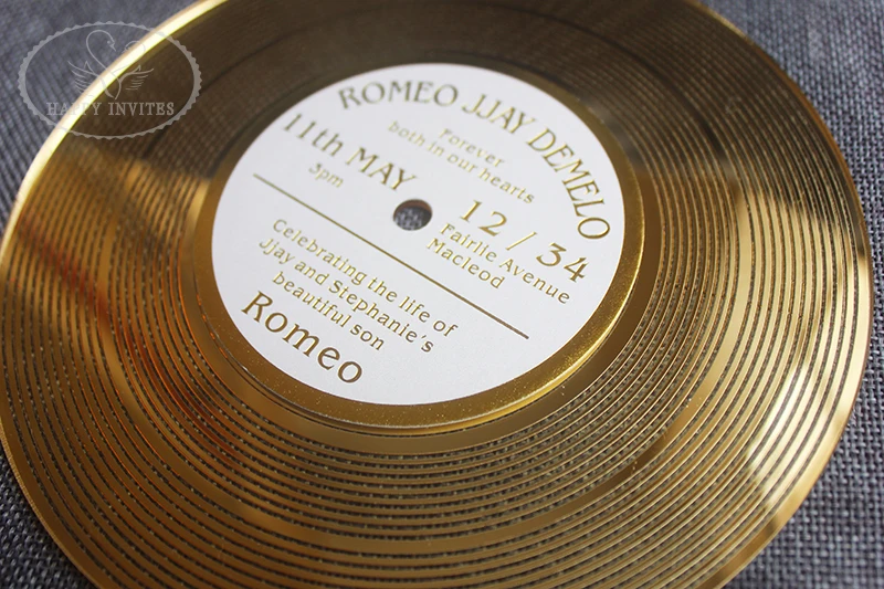 HI4076 - 14 Unique CD Shape Invitation Card For Club Party Made of Gold Mirror Acrylic