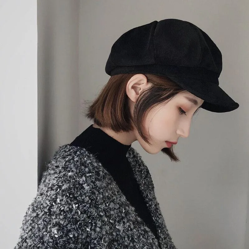 Унисекс восьмиугольная шапка для женщин Зимняя Вельветовая ткань Gorras Planas Мужская Newsboy кепки Женские однотонные шапки для мужчин береты