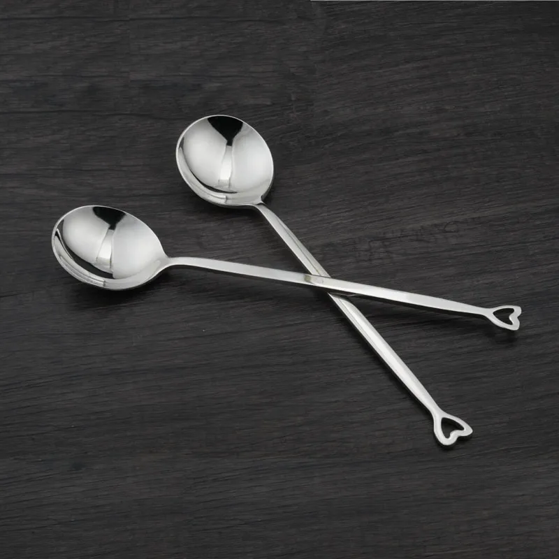 2pcs creative heart shaped spoon, thick long handle 304 stainless steel