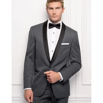 

Custom Made Men Suits Slim Fit Groom Tuxedos Dark Gray Wedding Suit Best Man Groomsman Suit Bridegroom Suits 2 Pcs(Jacket+Pants)