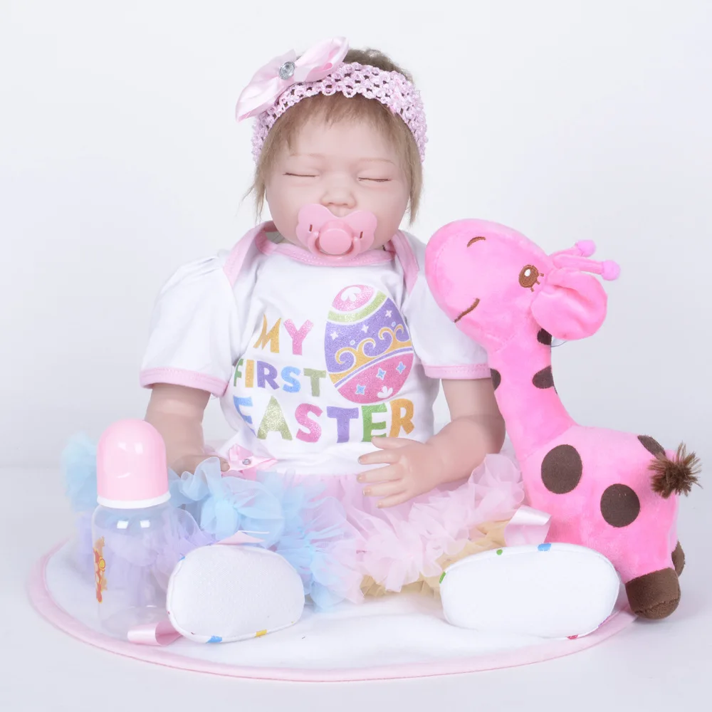 

55cm Realistic Sleeping Reborn Girl Doll Soft Silicone Closed Eyes Newborn Baby Toy with Cloth Body Birthday Xmas Gift