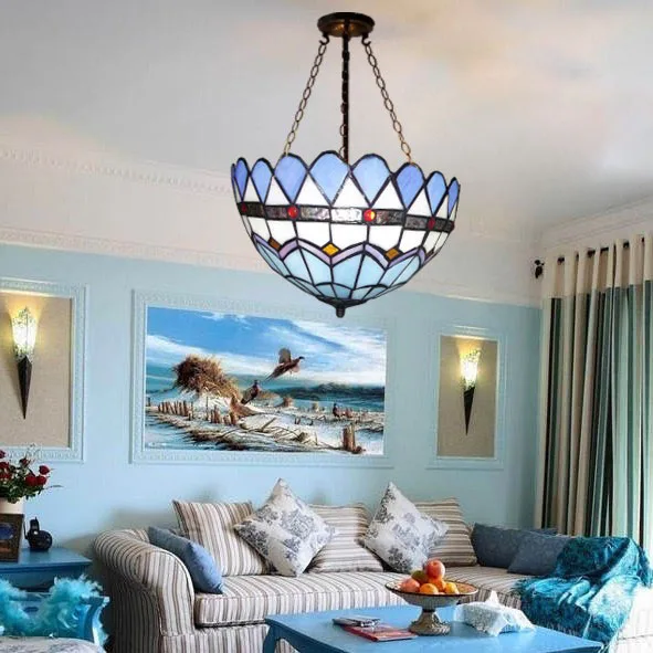 

Mediterranean Blue Tiffany Glas Pendant Light Aegean Sea Living Room Bedroom Lustre Pendente scandinavian