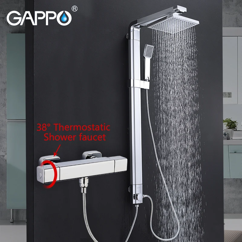 

GAPPO shower faucet thermostat mixer tap Square waterfall wall mount ABS Panel Massage bathtub shower bathroom taps