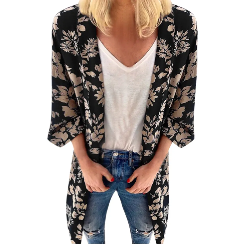 

JAYCOSIN New 2019 Summer Women Floral Loose Shawl Kimono Cardigan Tops Boho Chiffon Lace Patchwork Short Sleeve Loose Blouse 422
