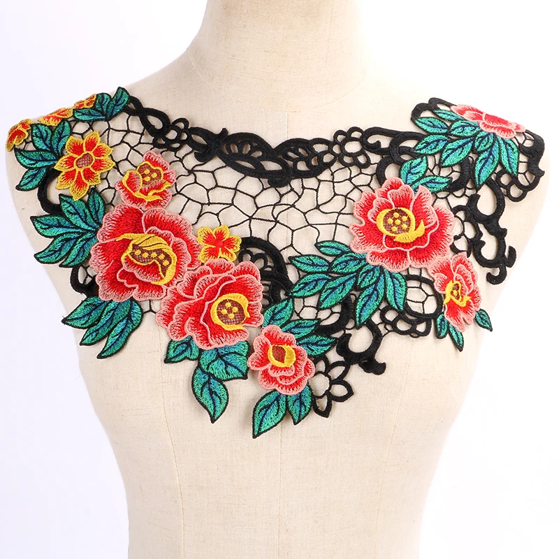 

1pc Green Red Flower Big African Lace Neckline Collar Fabric, DIY Collar Scrapbooking For Sewing Supplies Crafts