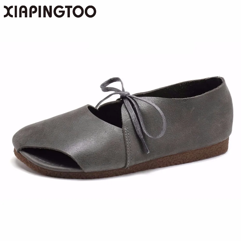 

Summer Women's Sandals Comfortable Soft Rubber Bottom Genuine Leather Leisure Retro Handmade Flat with Shoes For Women 2018