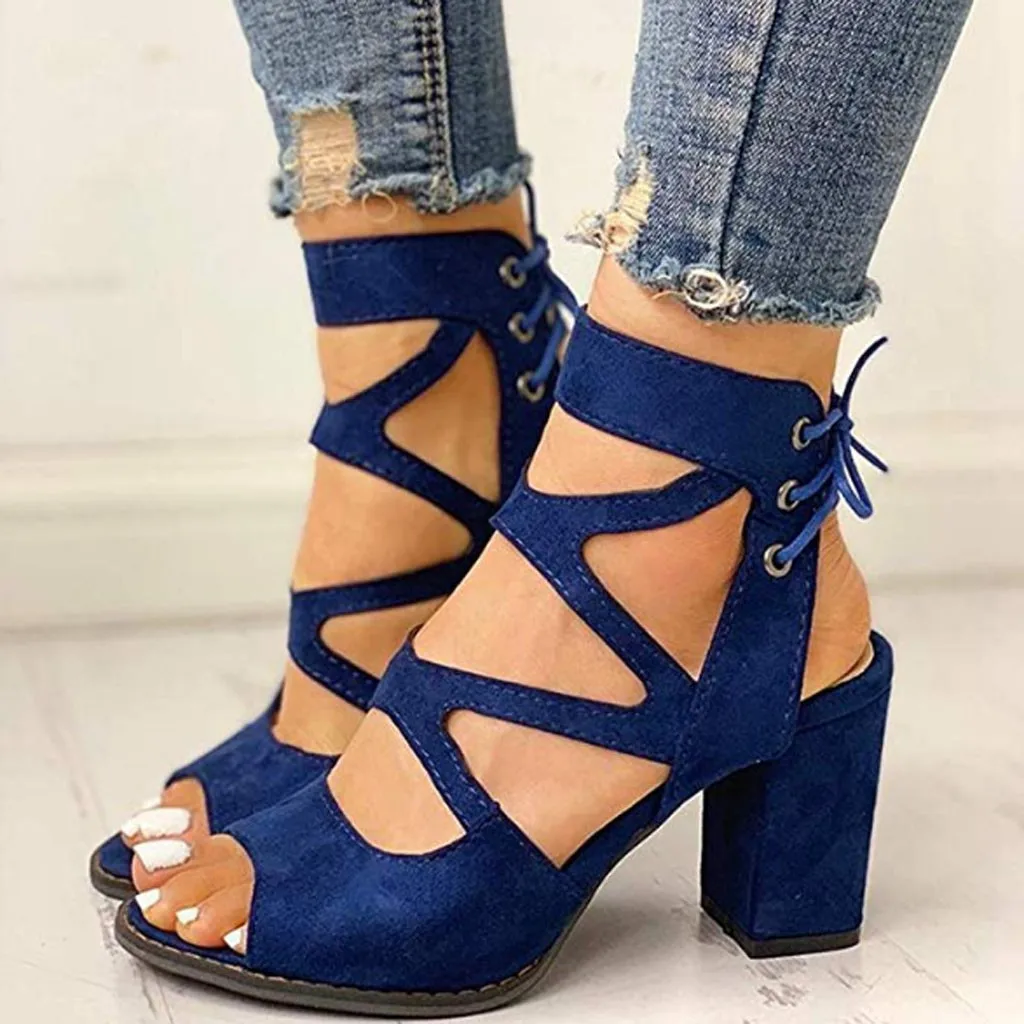 

womans sandals summer woman shoes Back straps High Heel Thick Fish Mouth Sandals Hollow Casual Shoes fashion sapato feminino