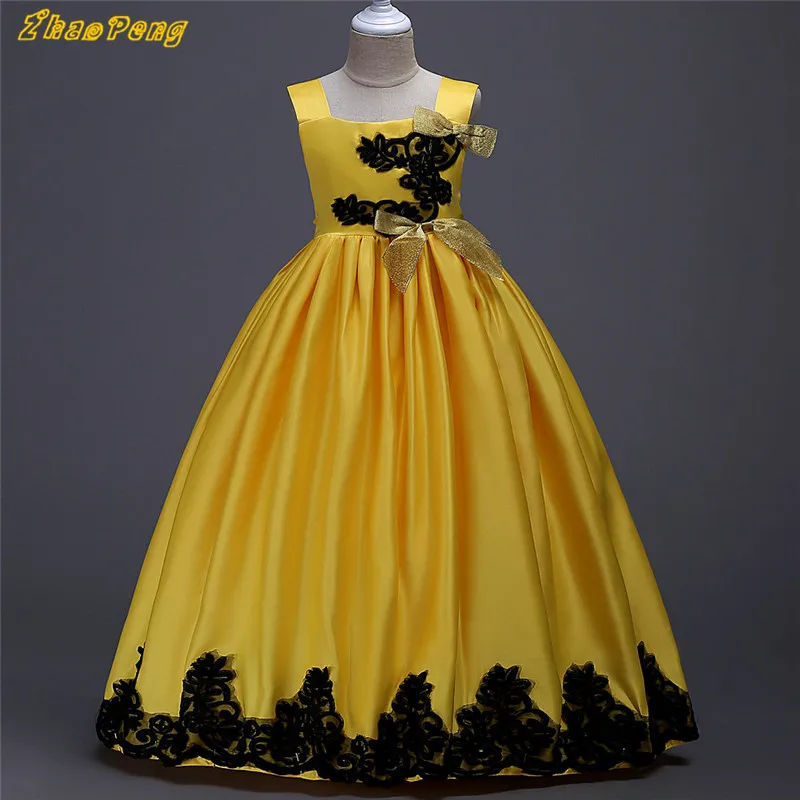 

Children dress summer Solid Color sleeveless Wedding dresses bowknot embroider formal dress gallus dress for kid girls