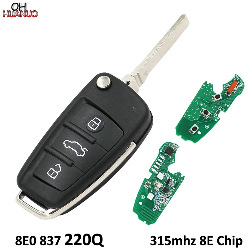 

3 Buttons Flip Remote Key Control Fob 8E0 837 220Q 315MHz With 8E Chip for Audi A6L Q7