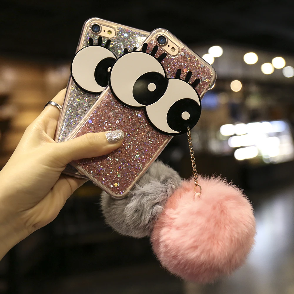 

KISSCASE Bling Case For iPhone 7 7 Plus Case Glitter Cartoon Eyes Capa Hair Fur Coque For iPhone 6 6s 7 Case Fundas Shell Bags