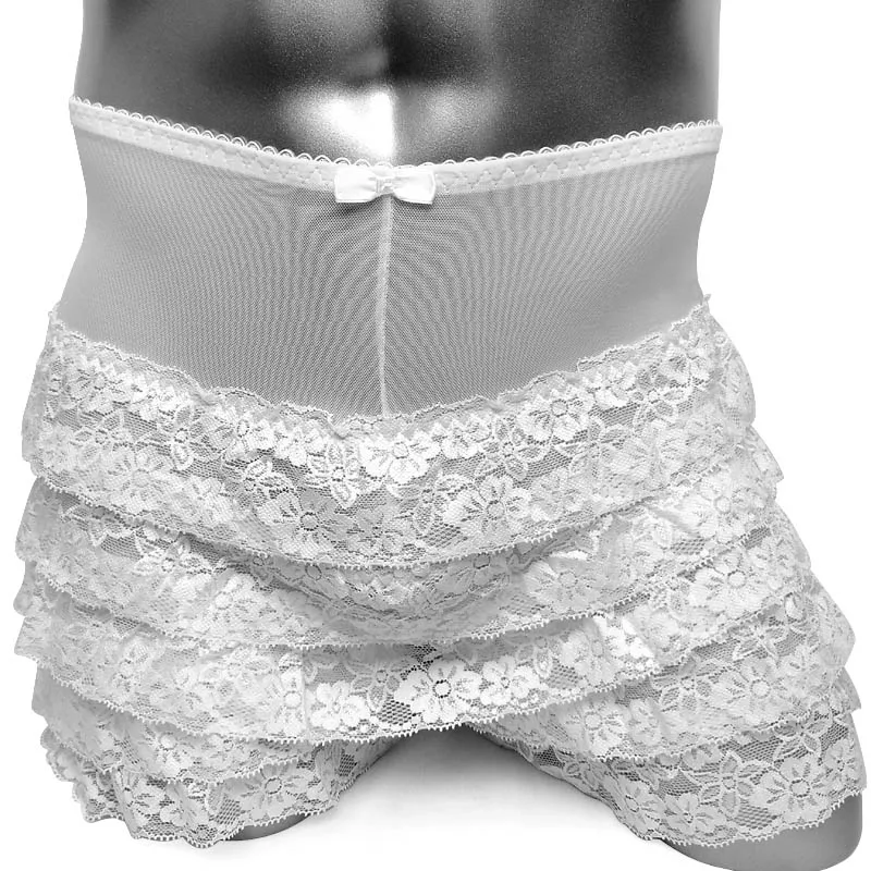 

Sheer Mens Lingerie Gay Sexy Homme Sissy See-through Panties Mesh Lace ruffled Cute Boxer Shorts Male Underwear Underpants