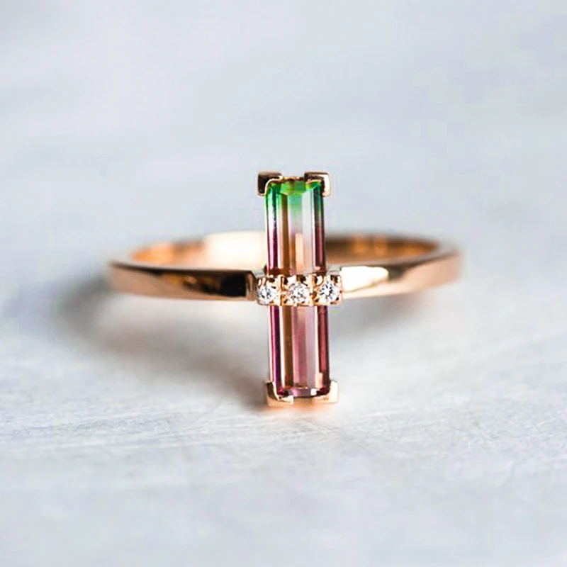 ROMAD Zirconia Engagement Ring for Women Unique Wedding Ring Rose Gold Art Deco Baguette Finger Ring Boho Jewelry R4