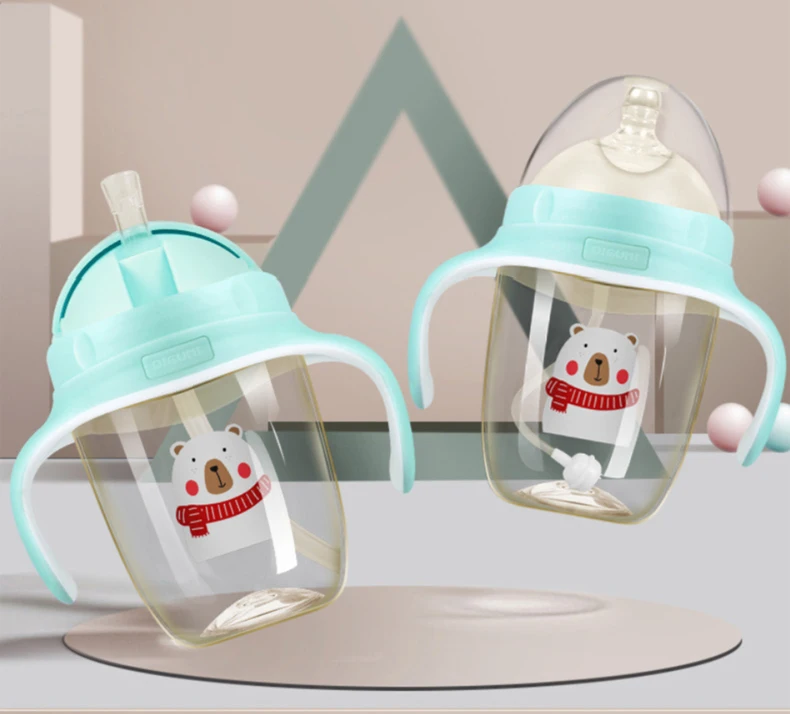 DIGUMI детская обучающая чашка, бутылка для молока, 2 в 1, обучающая Кормление детей, PPSU, чашка в форме утки, ручка, герметичная, милая