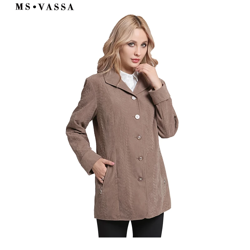 

MS VASSA Women Jackets Autumn 2018 New Casual coats turn-down collar slim Ladies Jacket plus size 5XL 6XL Spring outerwear