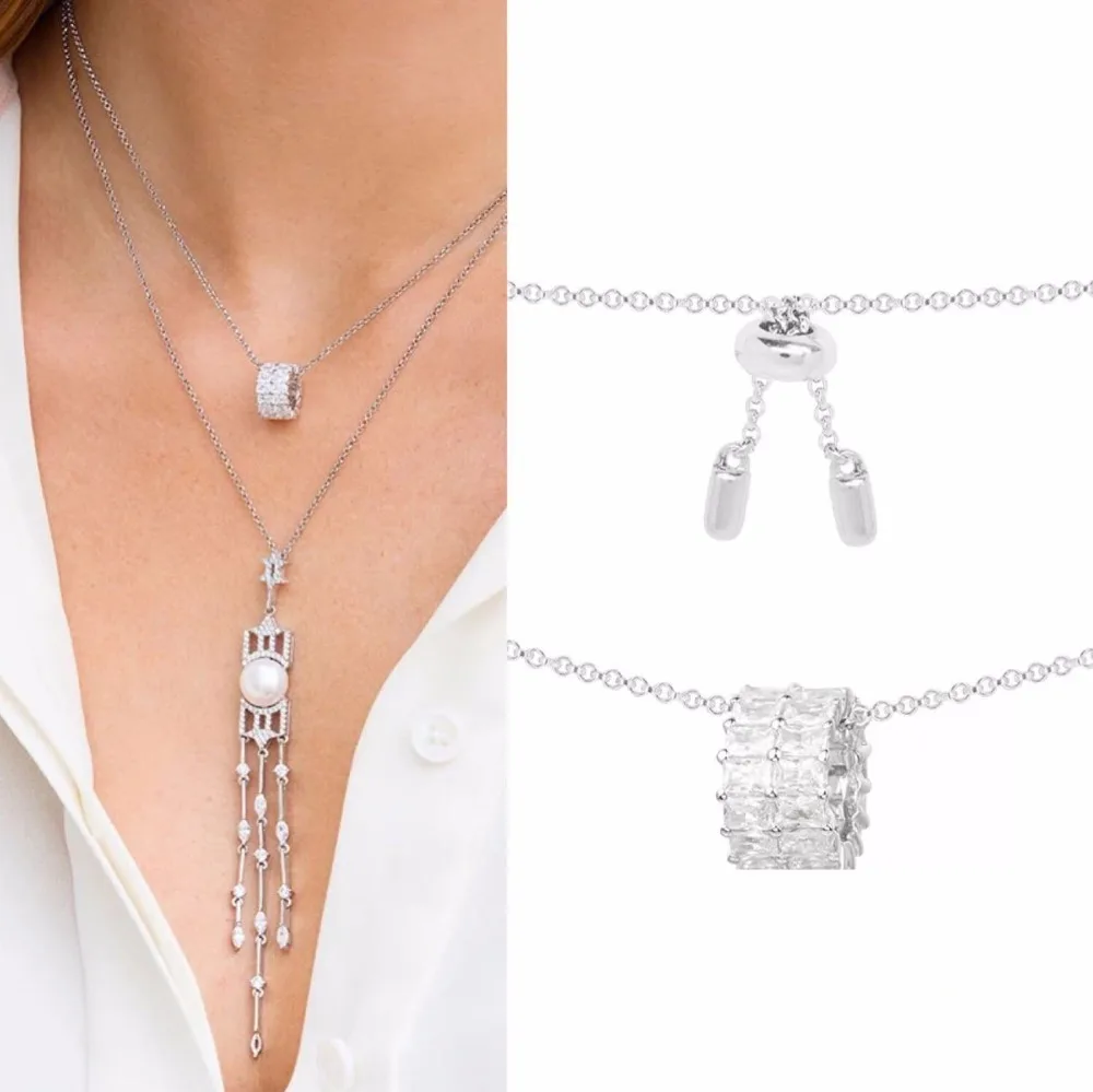 New Arrival Simple Design White Gold Zircon Circle Cylinder Charm