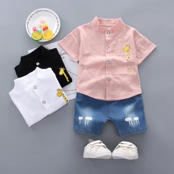 

2019 Fashion Summer Kids Baby Girl Boy Cartton Print Tops T Shirt Striped Pants 2PC Set