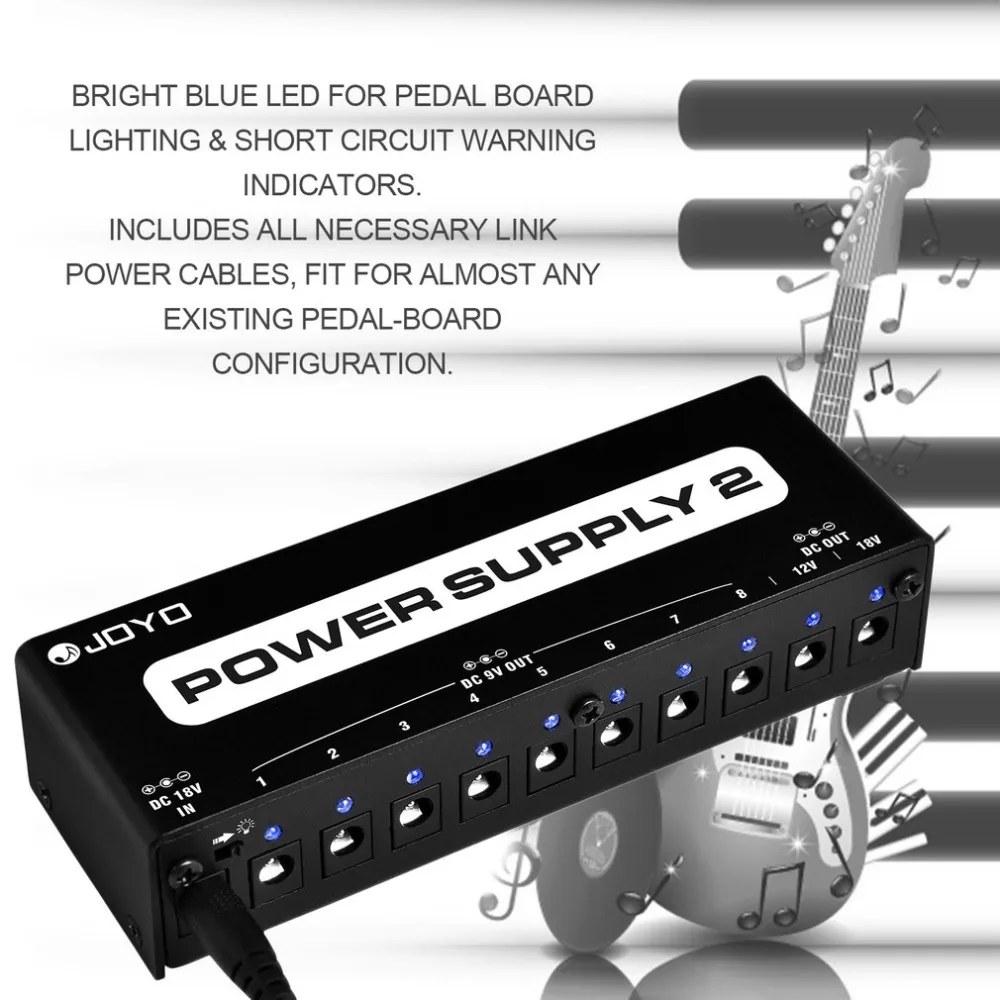 

JOYO JP-02 Power Supply 2 Guitar Pedal Device With 10 Isolated Outputs & 3 Power Options Guitar Effect Pedals Power Station Hot