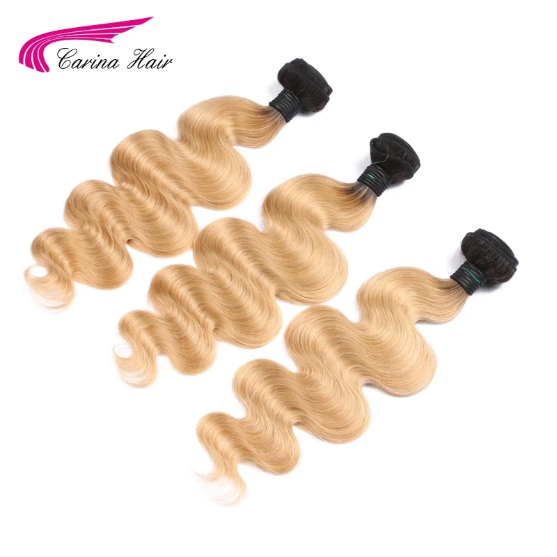 Омбре волосы оттенка медовый блонд волнистые пучки с фронтальным закрытием бразильские Карина Remy волнистые человеческие волосы для наращивания блонд