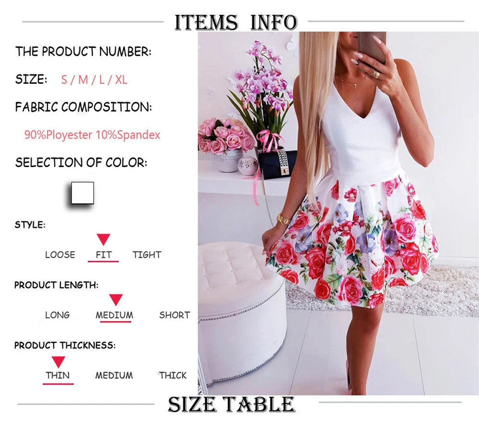 Women Summer Flower Printed A-Line Dress O-Neck/V-Neck Sleeveless Mini Dress Elegant Lady Steetwear Party Dress (Without Belt)