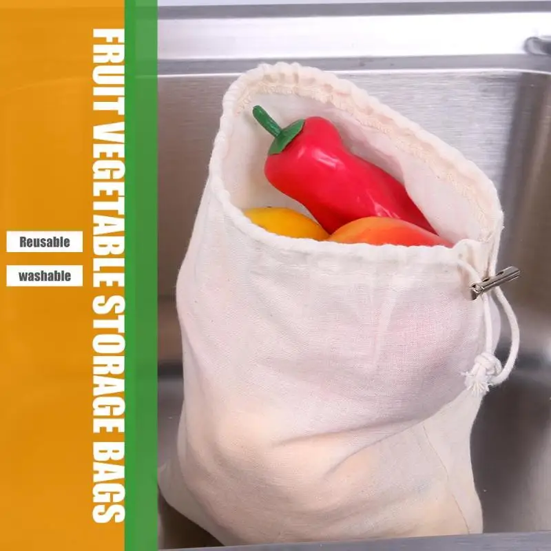 1 шт. Портативный Эко-дружественных хлопок ткань Кухня для фруктов и овощей, сумочки для хранения со шнурочками 250x200 мм