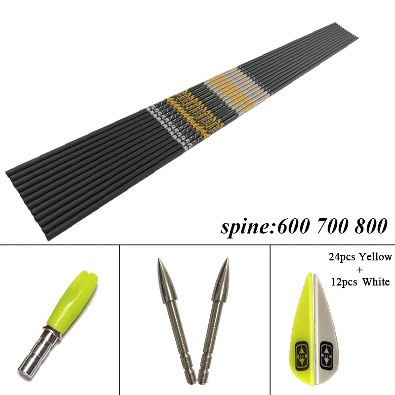 Setas de Carbono + - -0.001 Archery Espinha Id4.2mm Eixo v1 v3 Palhetas Arco Recurvo Longbow Caça Tiro 12 Conjunto 350 - 900 2 id4.2mm setas de carbono eixo v1 v3